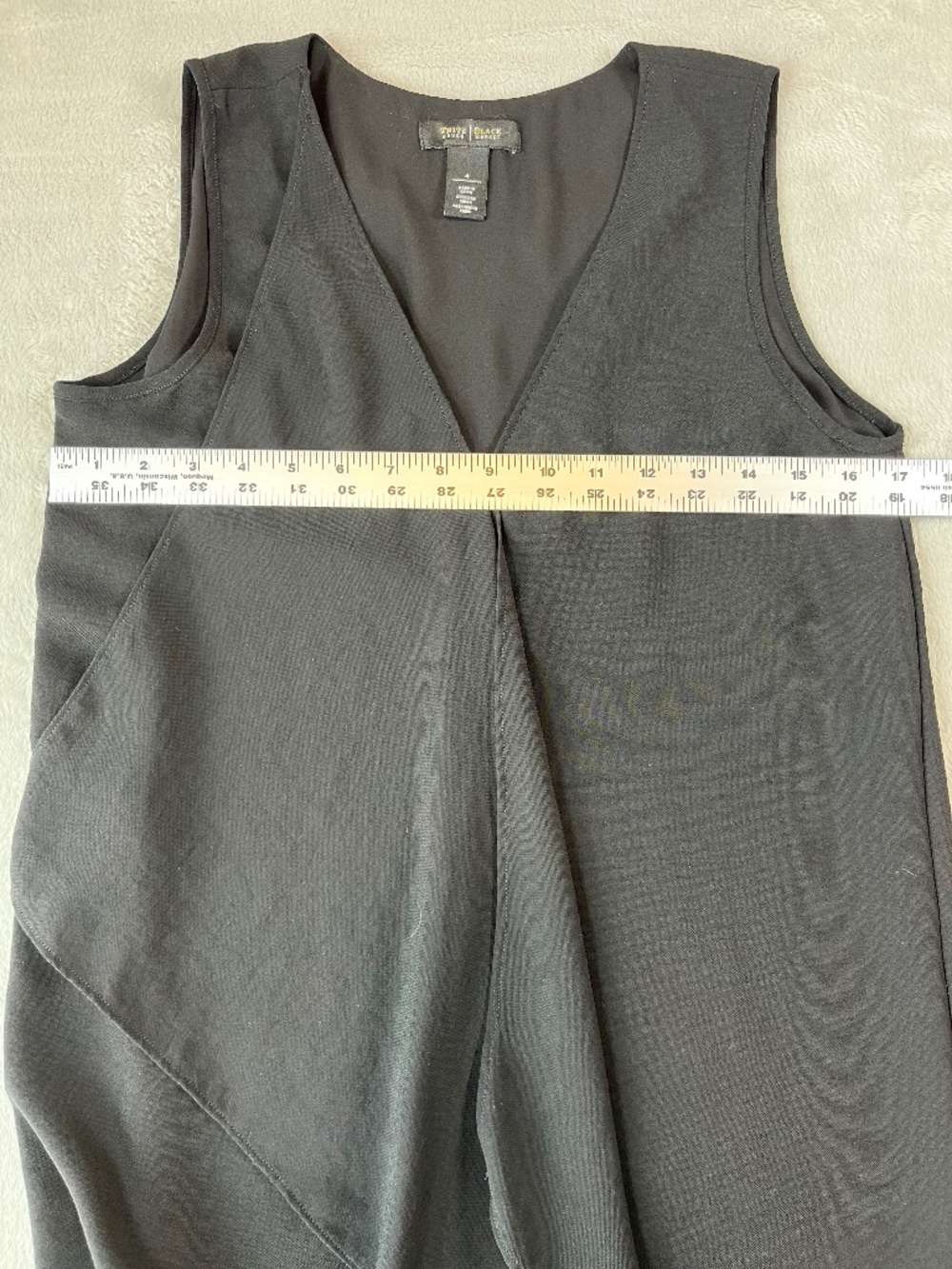 WHBM Asymmetrical Hem Black Dress Sleeveless V-Neck Drape Ruffle sz 4 - Picture 7 of 14